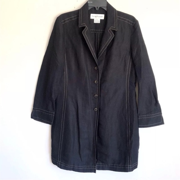 Rena Rowan Button Down Black Linen Blend Duster Jacket - Picture 11 of 12